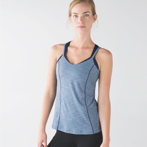 lululemon athletica Tops - Lululemon Run For Gold Tank
Heathered Blue Denim /‎ Deep Navy Size 8